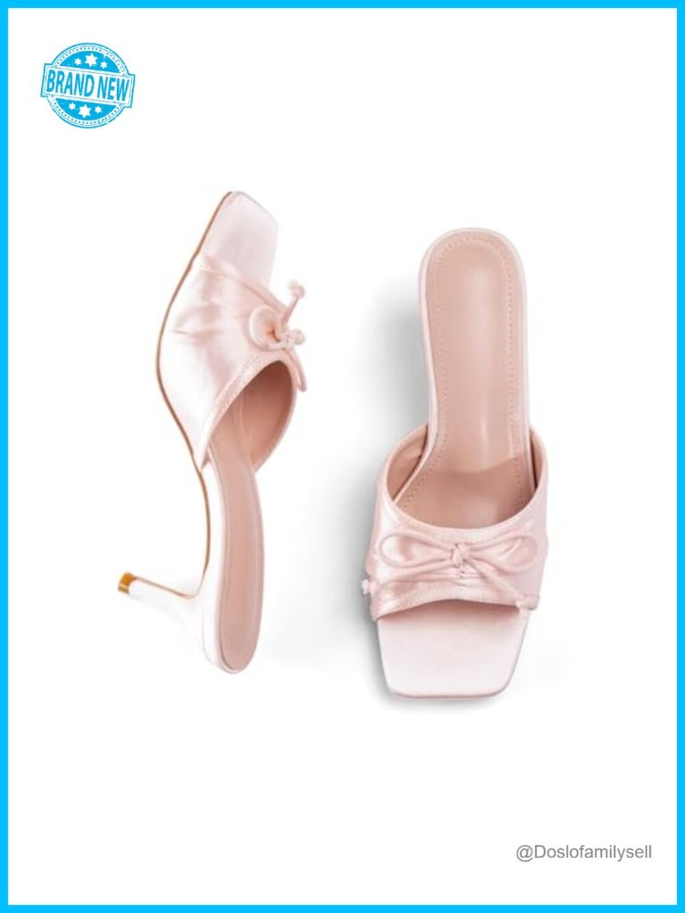 Satin Kitten Heel Mule Slide Sandals Open Square Toe Bow Detail